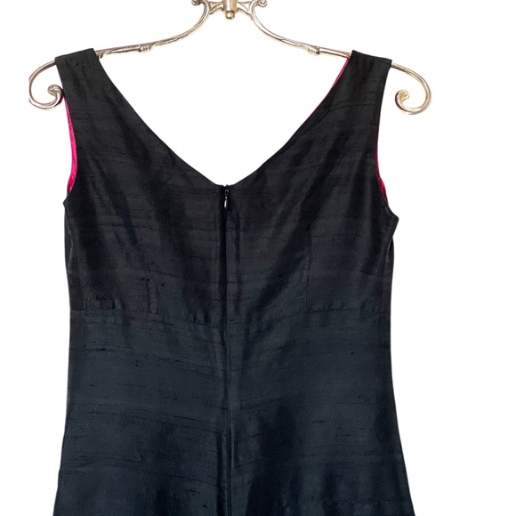 Kimera Black Silk Shantung Asymmetrical Midi Dress with Pink Poly Lining Size S - Picture 8 of 11